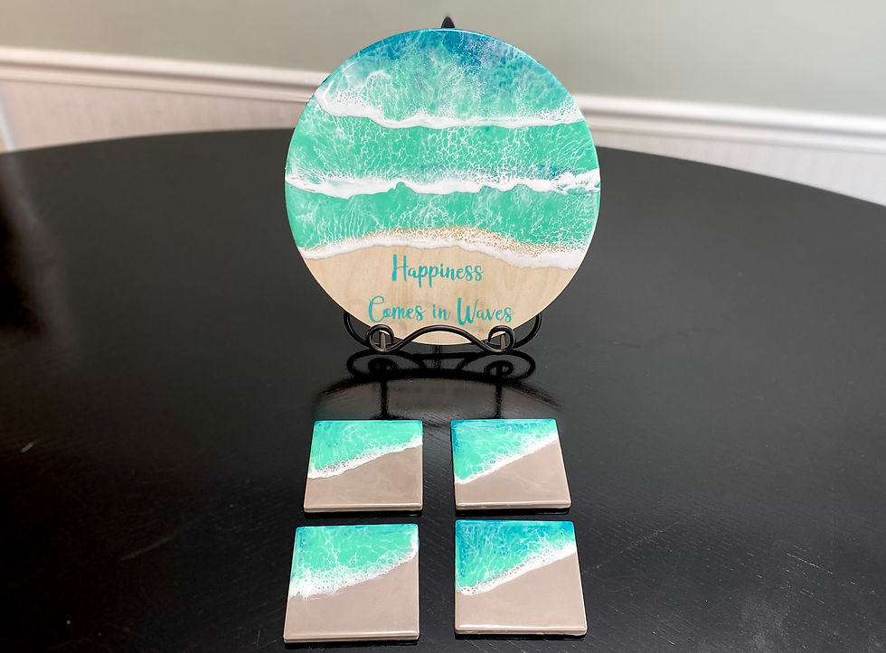 Ocean Art and Matching Coaster Set