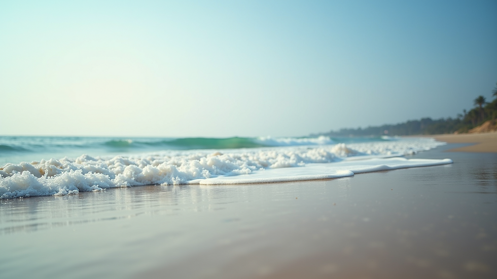 Eye-level view of a serene beach with gentle waves