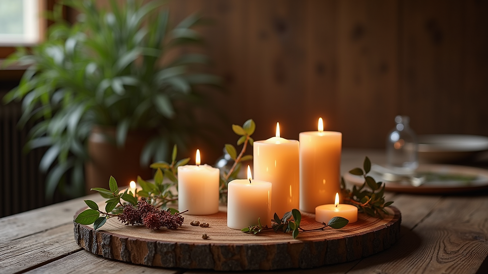 Eye-level view of a rustic wooden altar adorned with candles