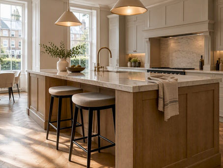 Kitchen island in a refined Victorian townhouse