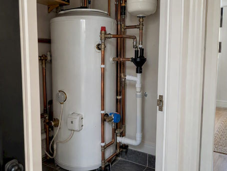 Unvented cylinder safety assembly with tundish