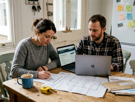 Couple planning home refurbishment at table
