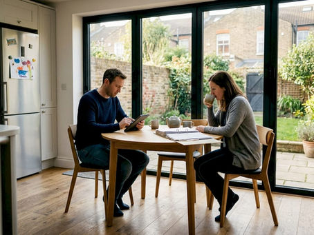 Family relaxing in bright rear extension
