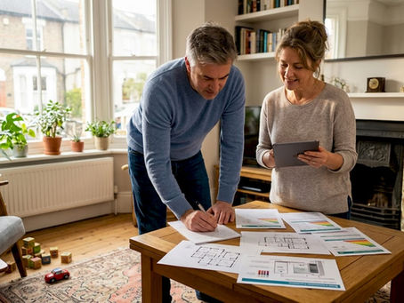 Couple reviewing retrofit plans in London home
