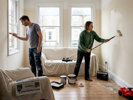 Couple painting living room West London home
