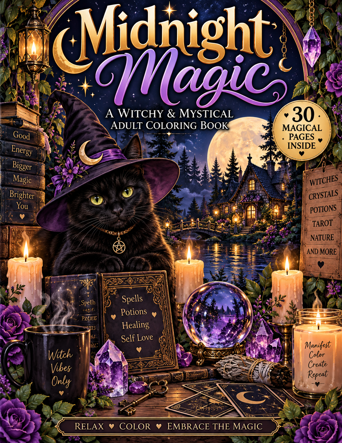 Midnight Magic Adult Coloring Book: Witchy Mystical Pages
