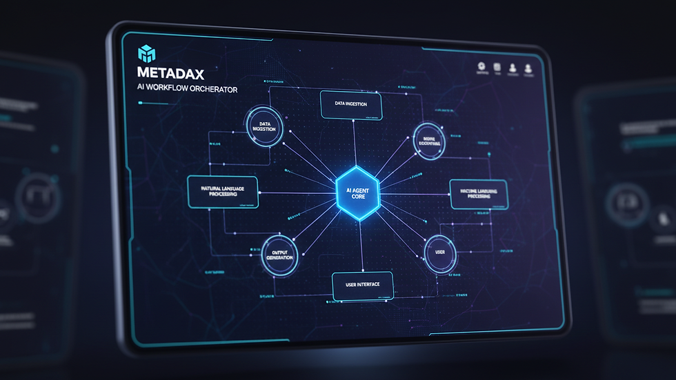 Close-up view of a digital interface showing AI agent workflow and data connections