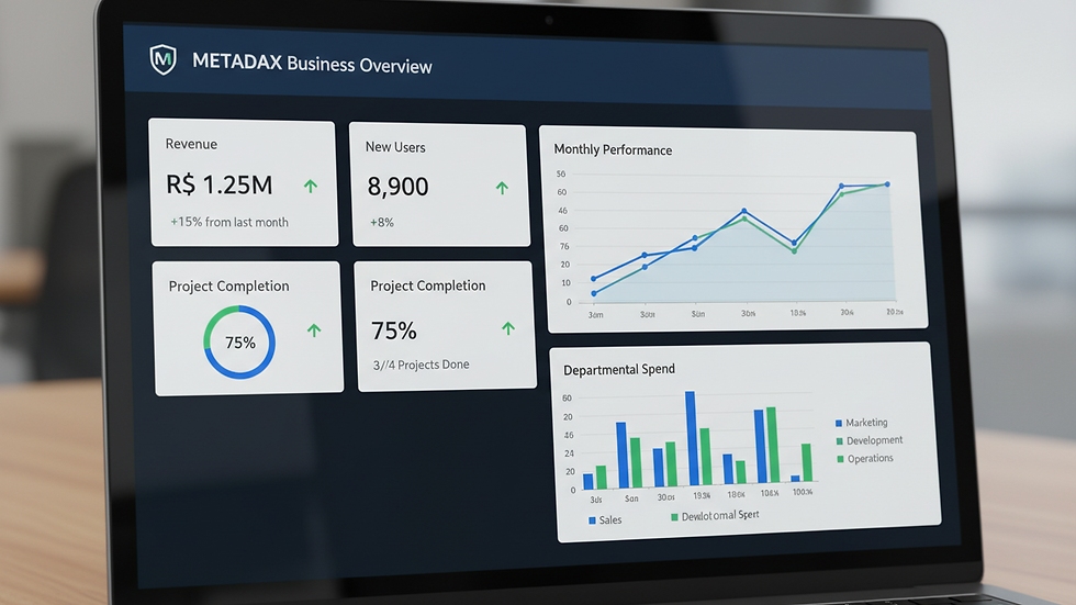 Close-up view of a laptop screen showing a business dashboard