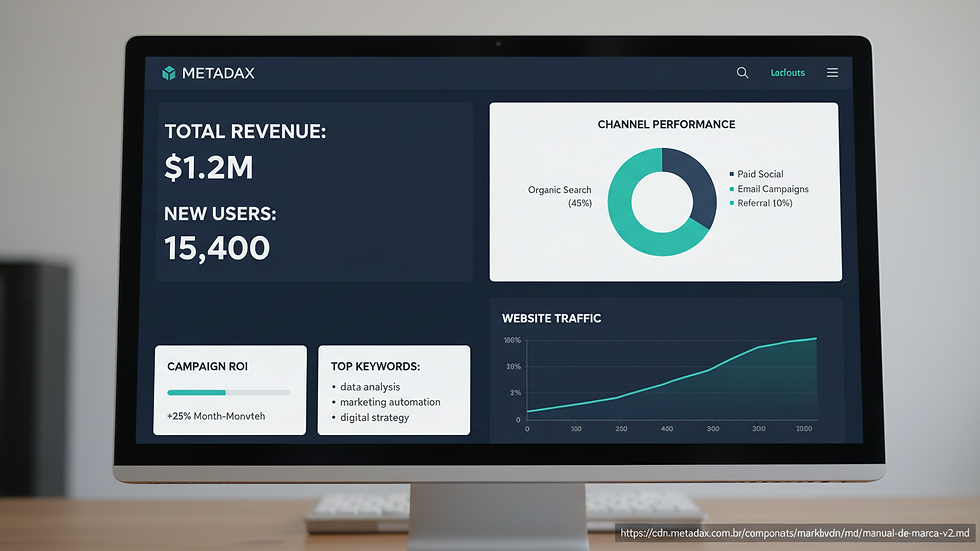 Close-up view of a computer screen showing marketing analytics dashboard