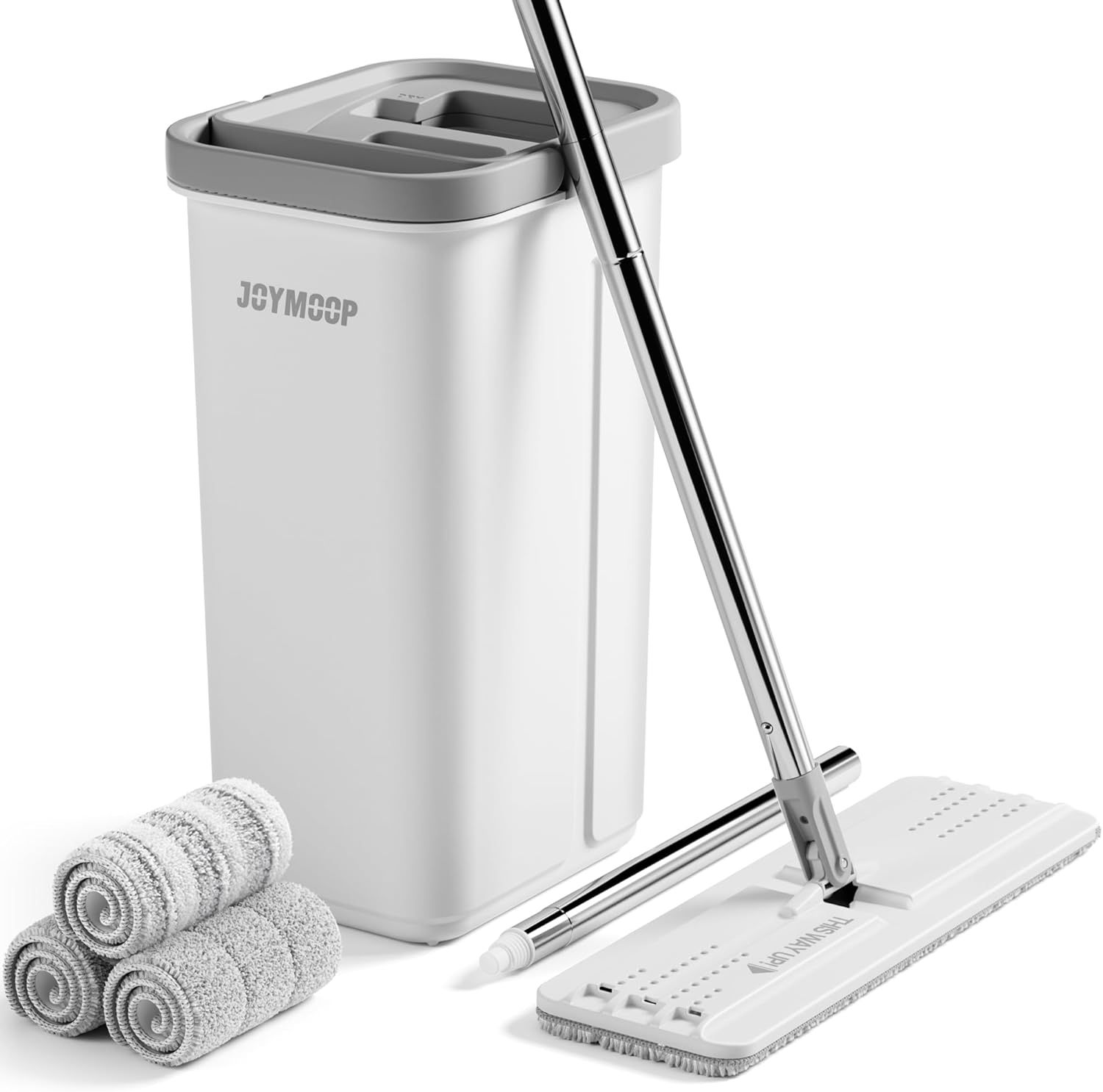 Hands-Free Mop and Bucket Set with Wringer, 60" Adjustable Handle, 3 Microfiber