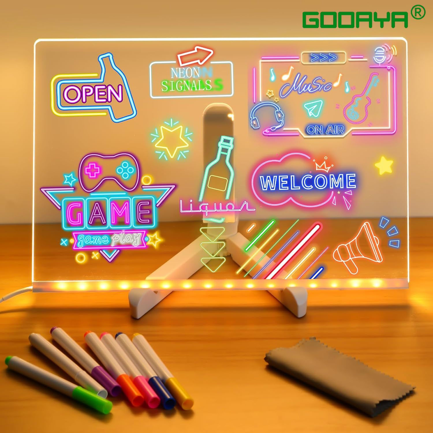 LED Note Board With Night Light Colorful 7 Pens DIY Acrylic Message Board Childr