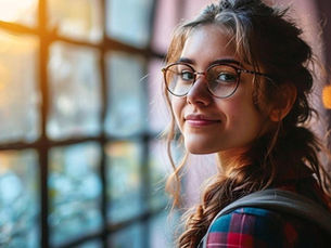 Confident young law school applicant by a sunlit window, the picture of a compelling candidate