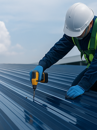 Reparación y sellado de cubierta metálica en nave industrial con lámina.