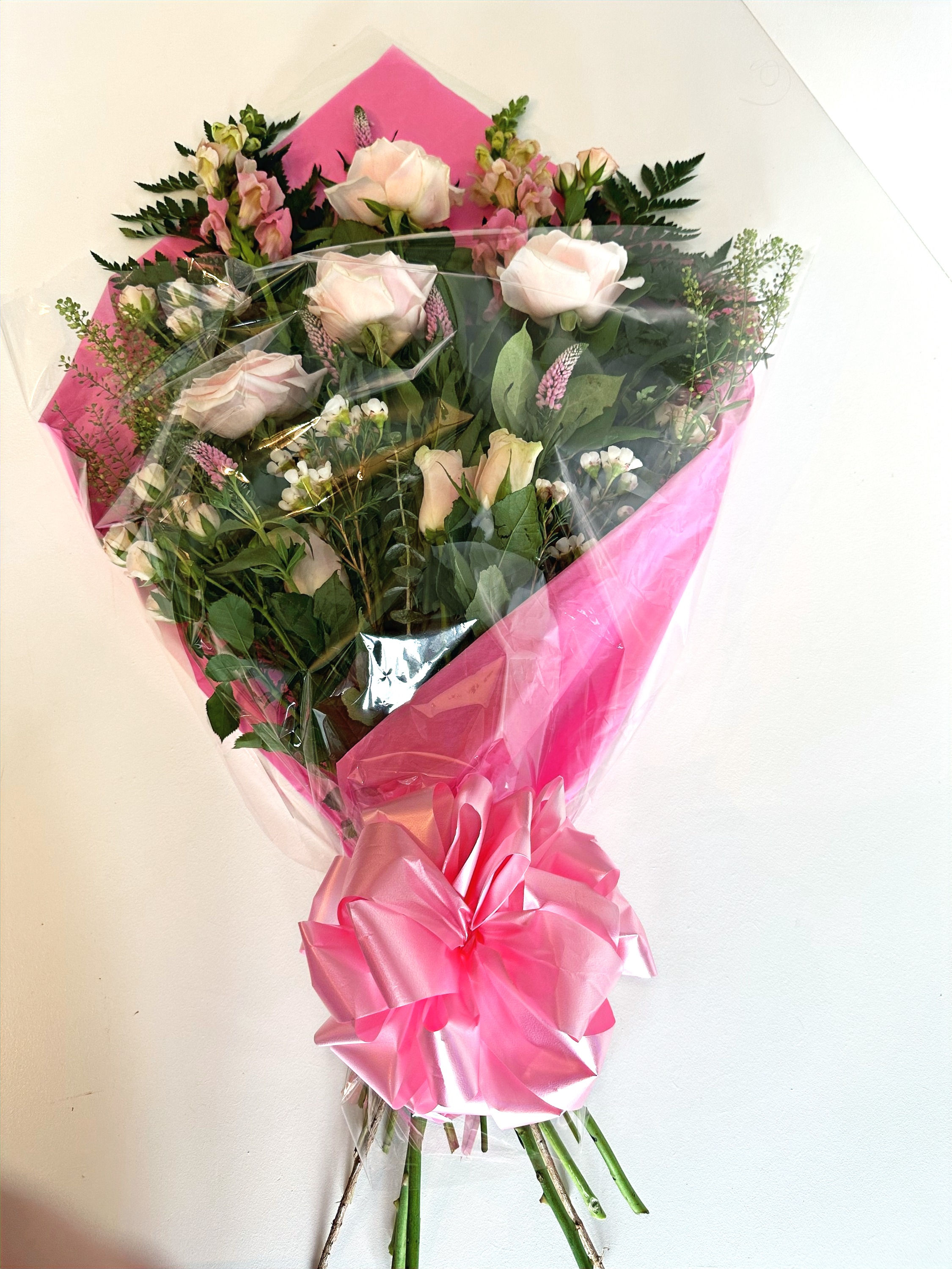 Mixed Pinks Flat Wrapped Bouquet