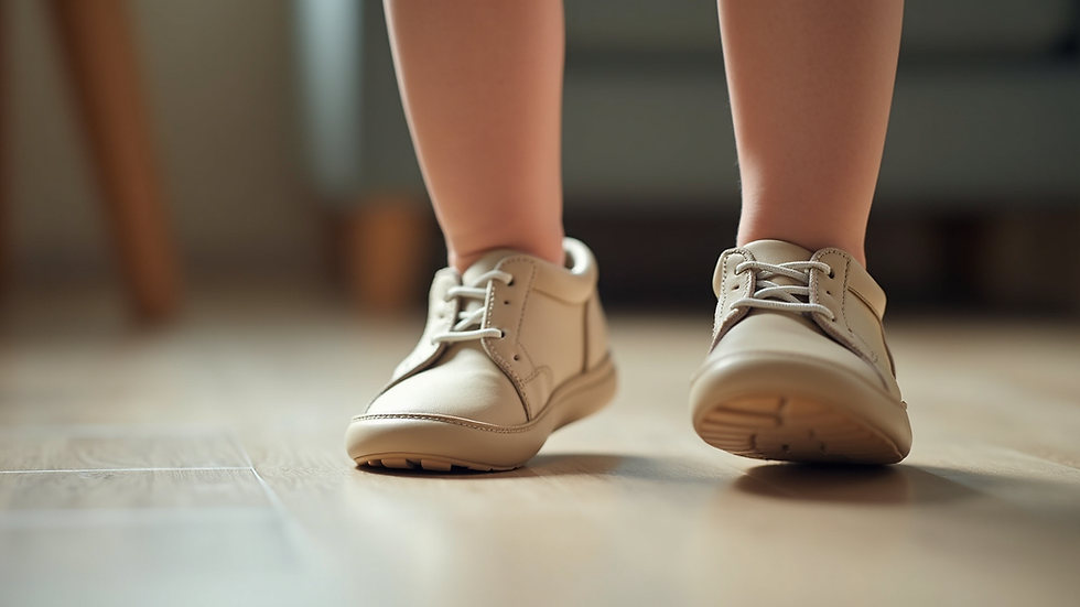 close-up view of a child's feet wearing supportive shoes