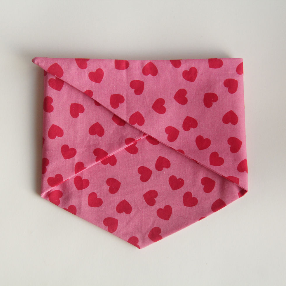 pink cotton with red hearts pet bandana for dogs and cats front view