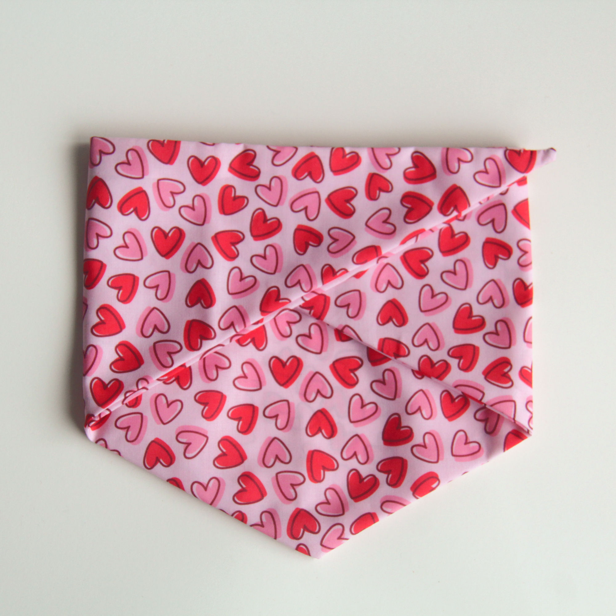 red pink hearts cotton pet bandana for dogs and cats front view