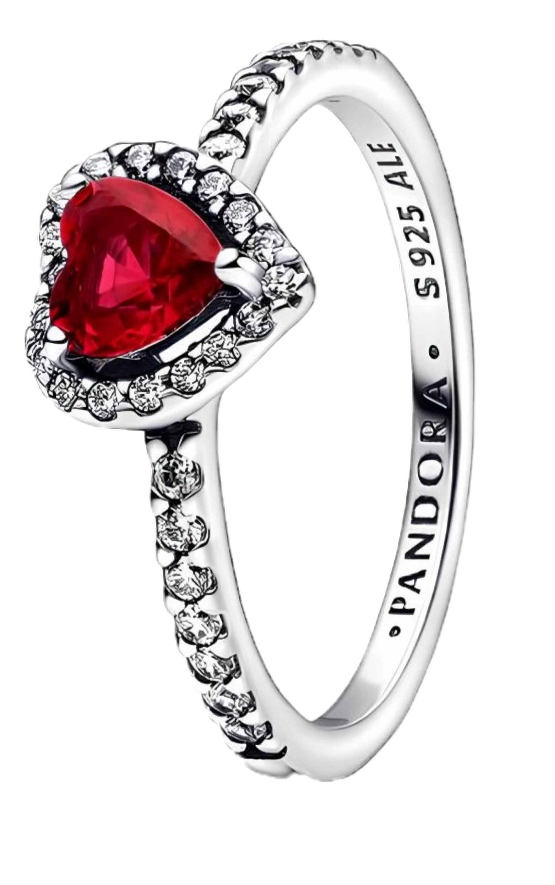 Anillo Plateado Corazón Rojo
