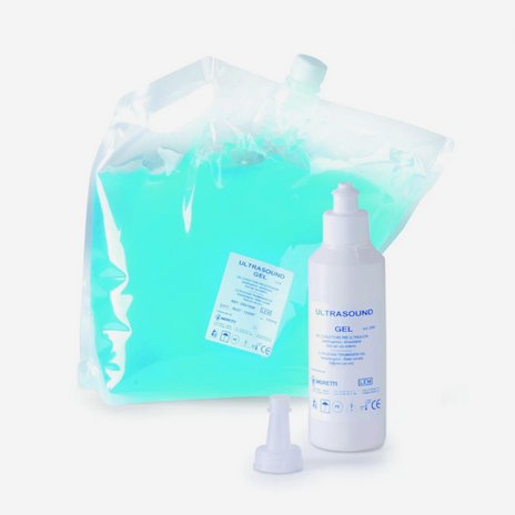Bag and bottle with blue text, recommended products on white background.