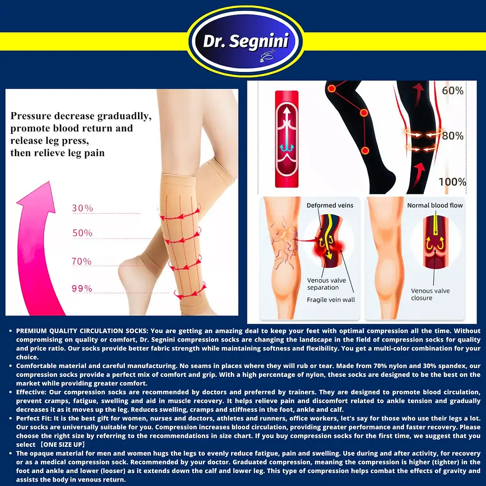 Thumbnail: Compression Stockings 10-20 Mmhg Thigh High Footless Socks Varicose Veins