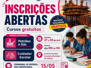 Cursos Gratuitos de Qualificação Profissional - INSCRIÇÕES de 27 à 30 de abril