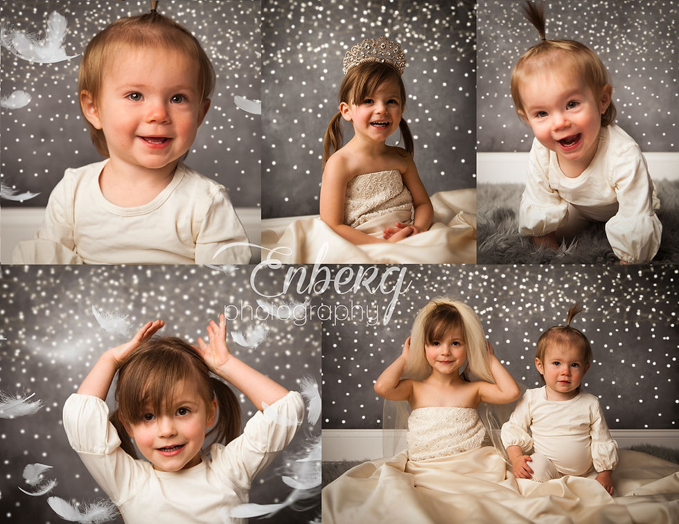 Siblings posing with Mommy's Wedding Dress