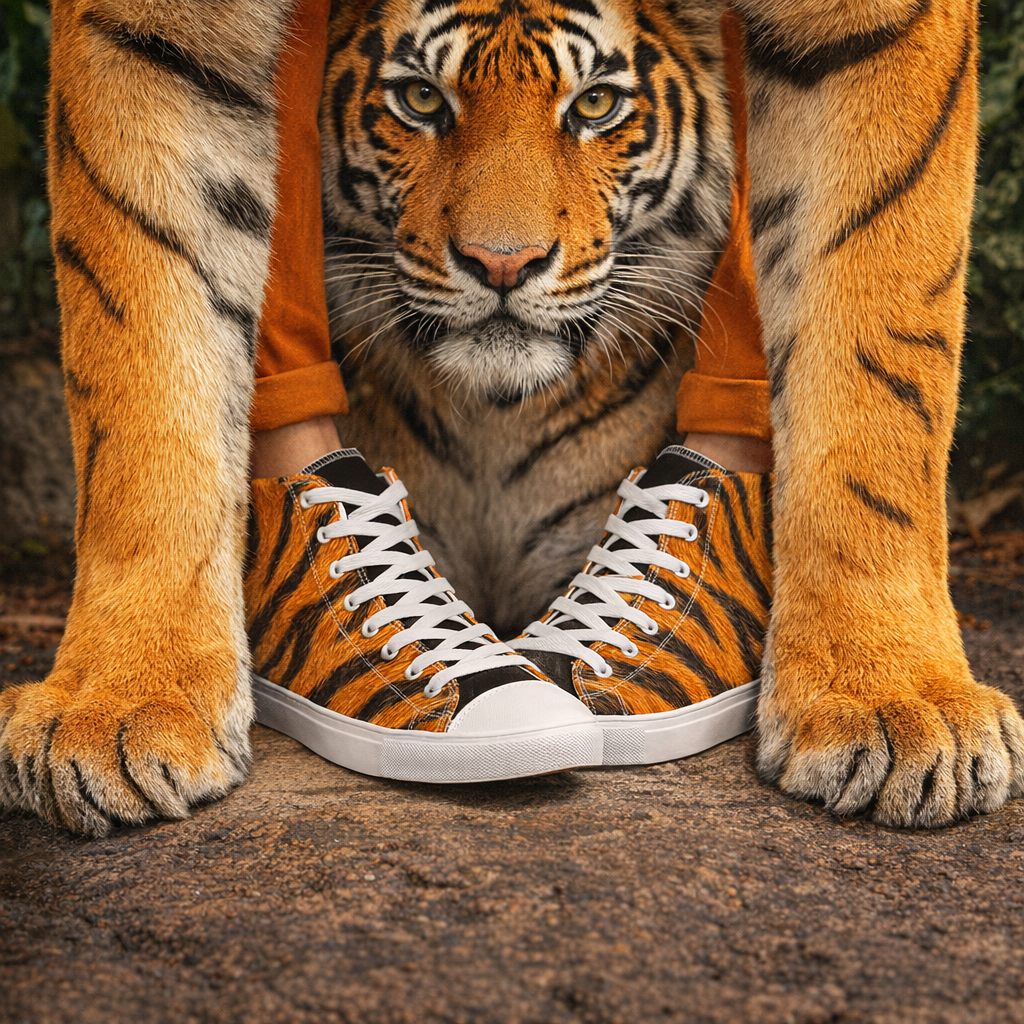 Scarpe con stampa tigre iperrealistica