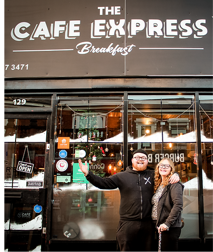 Debbie and Dale outside The Cafe Express