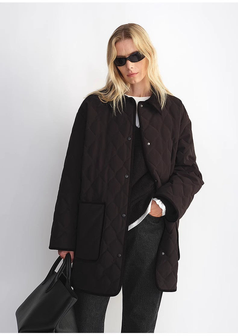 Thumbnail: "Diamond Texture" Splicing Lapel 90 White Goose Down Barn Jacket