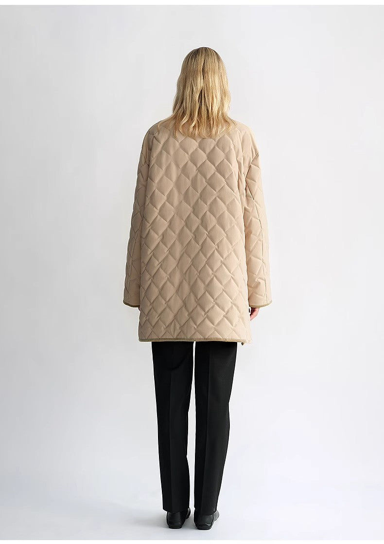 Thumbnail: "Diamond Texture" Splicing Lapel 90 White Goose Down Jacket