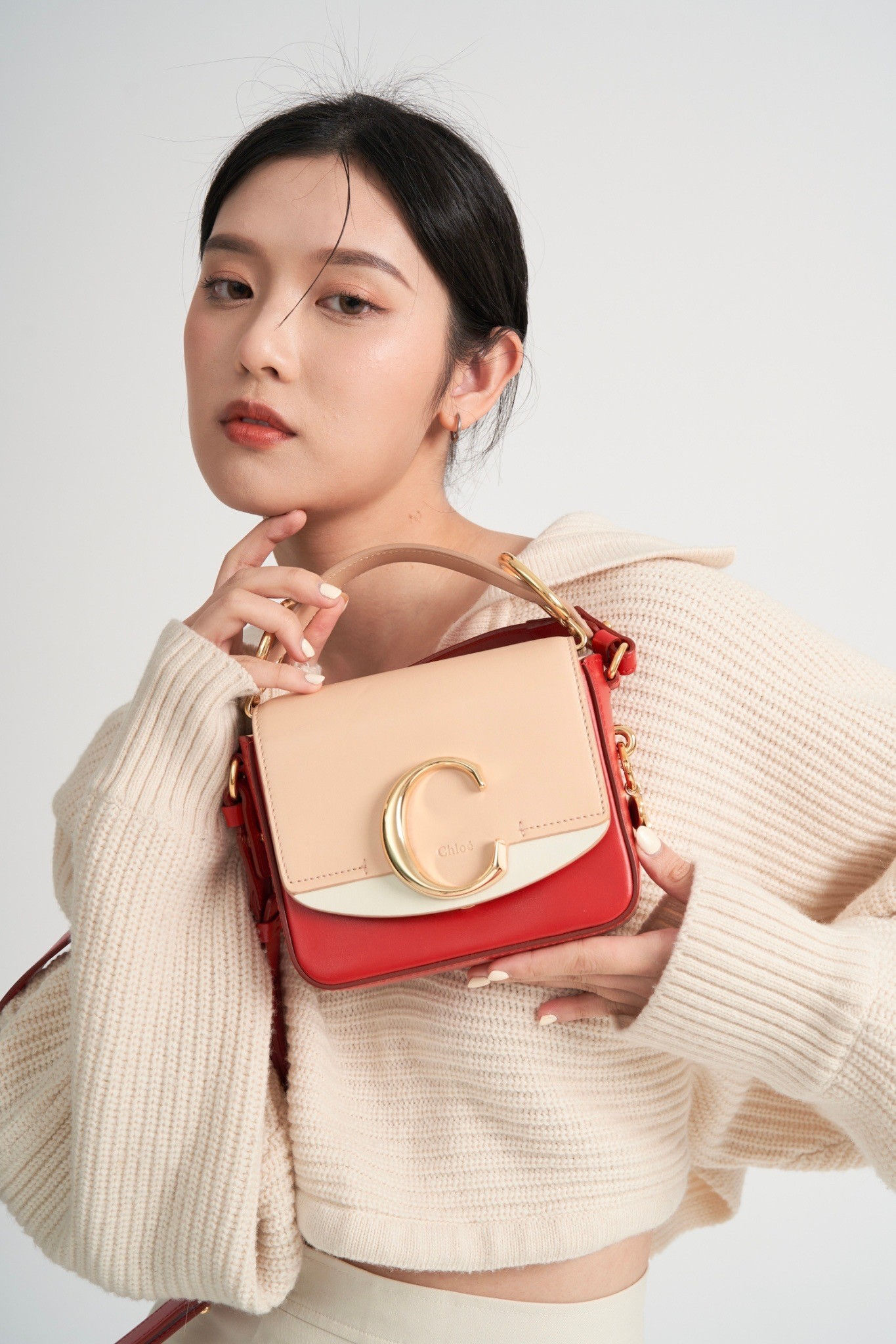 Chloé C Bag 莓果拼色