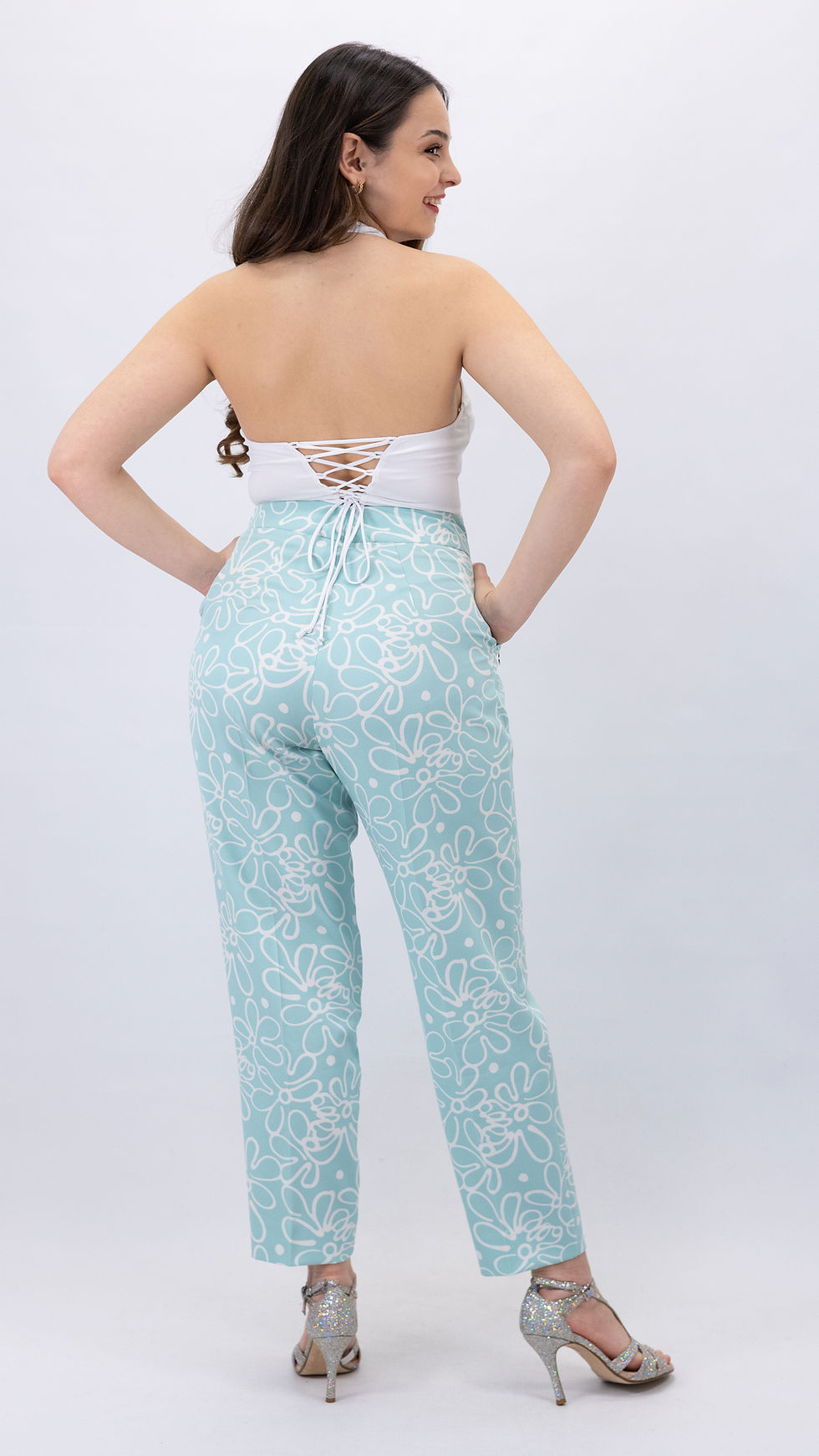 Thumbnail: Tango Pants for Women Doodle Floral Print Turquoise