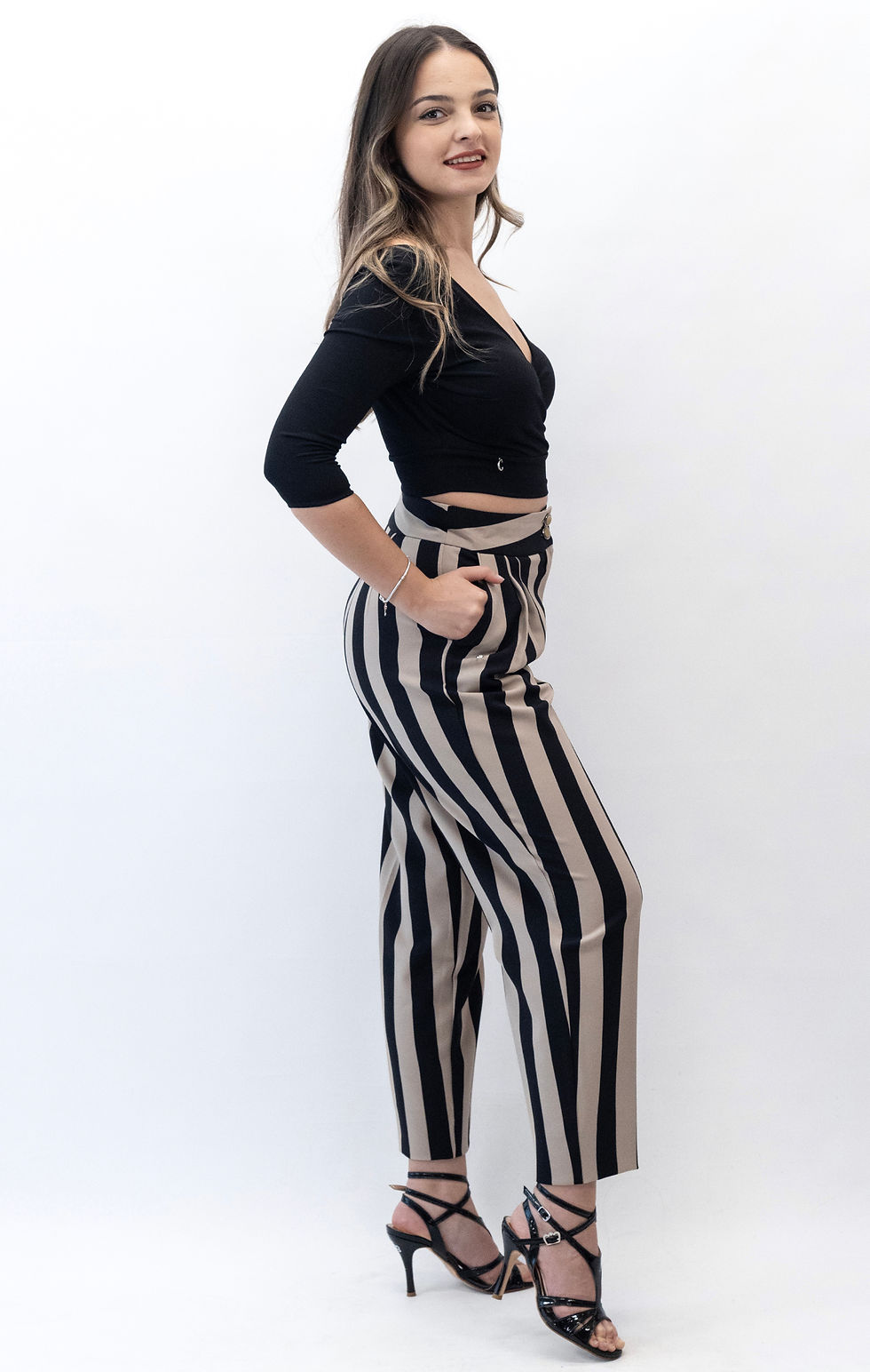 Thumbnail: Tango Pants for Women Beige/Black Striped
