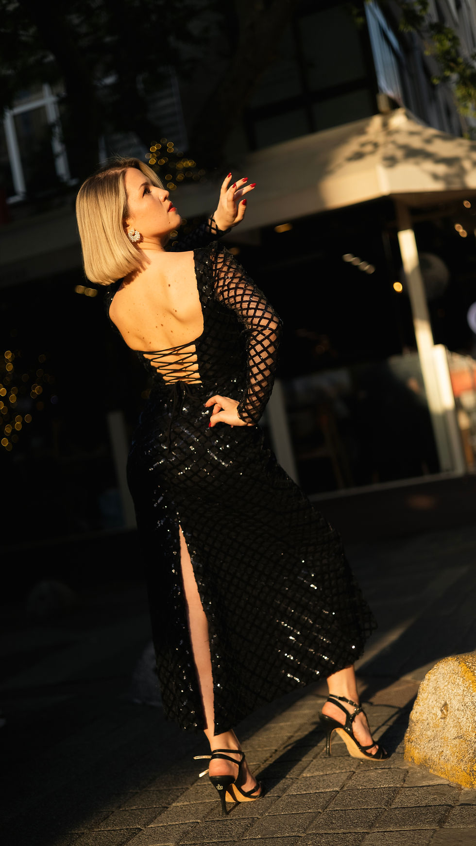 Thumbnail: Abigail-Black Geometric Sequined ShowDress