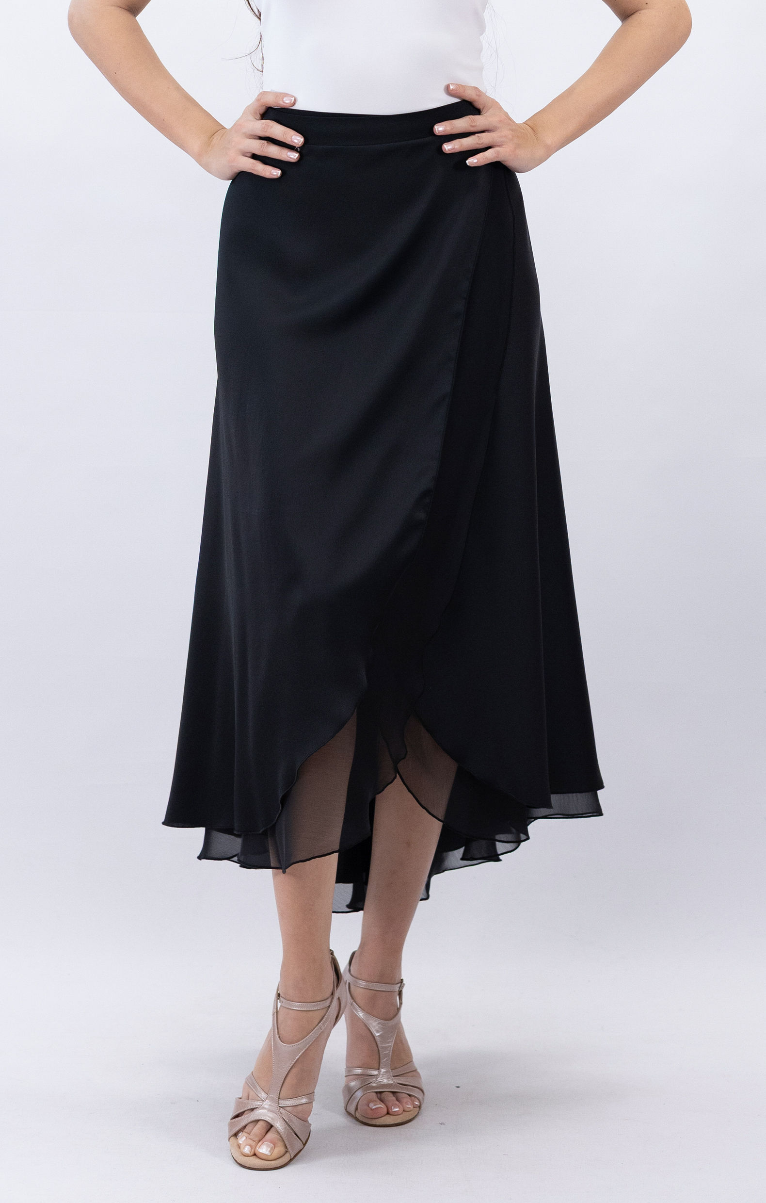 Lenora-Anvelop Flowy&Satin Klosh Tango Skirt (Double Layer)
