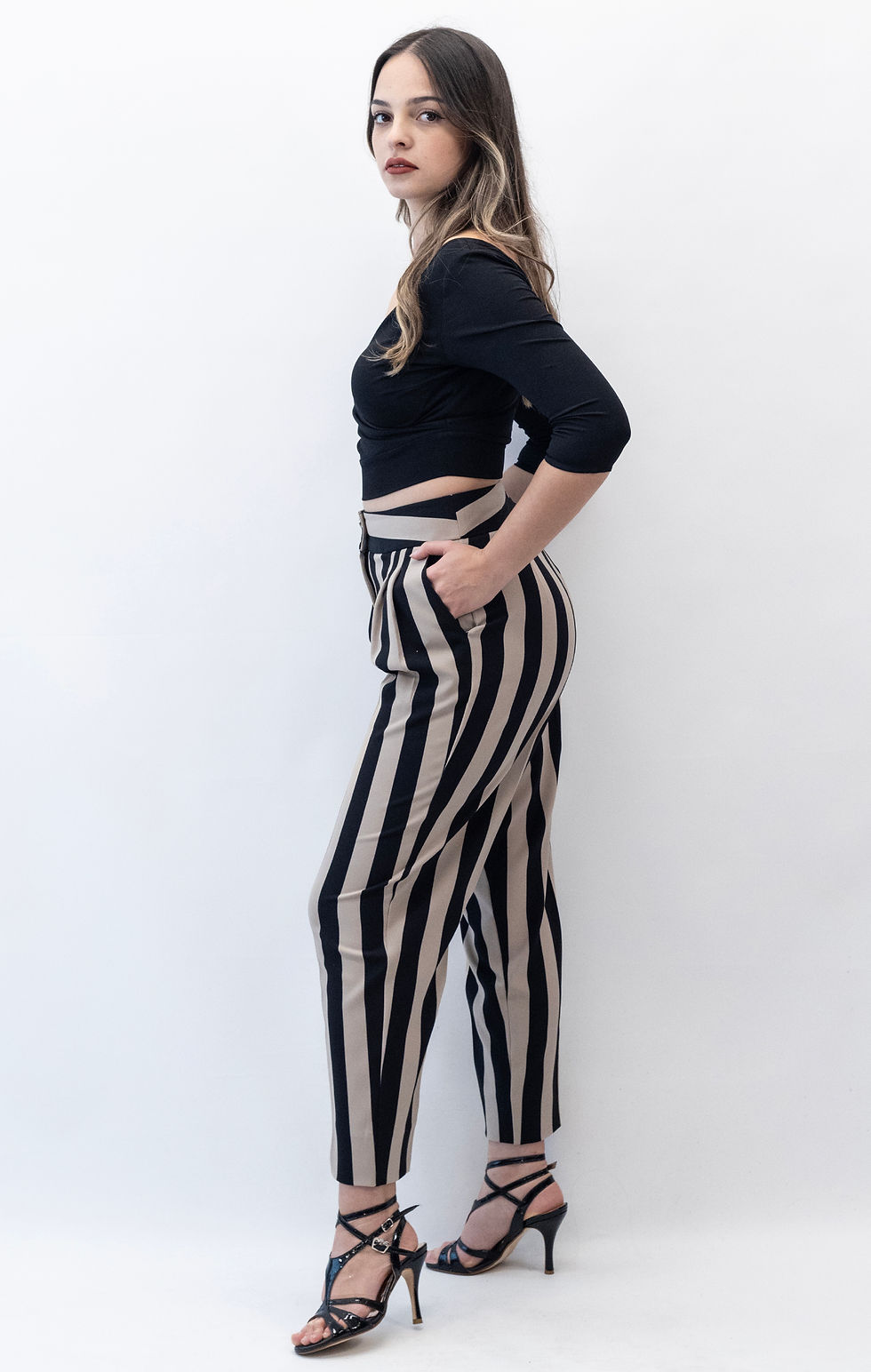 Thumbnail: Tango Pants for Women Beige/Black Striped