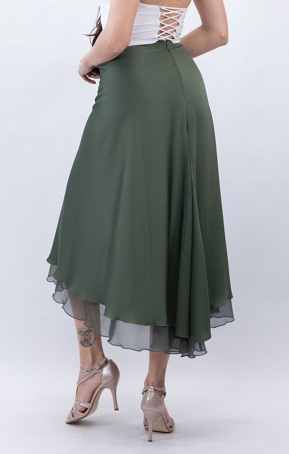 Thumbnail: Terra-Flowy&Satin Dark Olive Klosh Tango Skirt