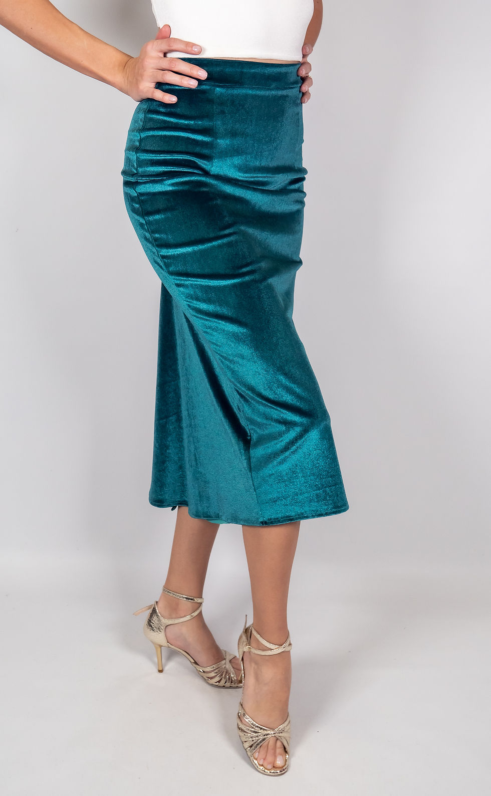 Thumbnail: Selene - Turquoise Velvet Tango Skirt