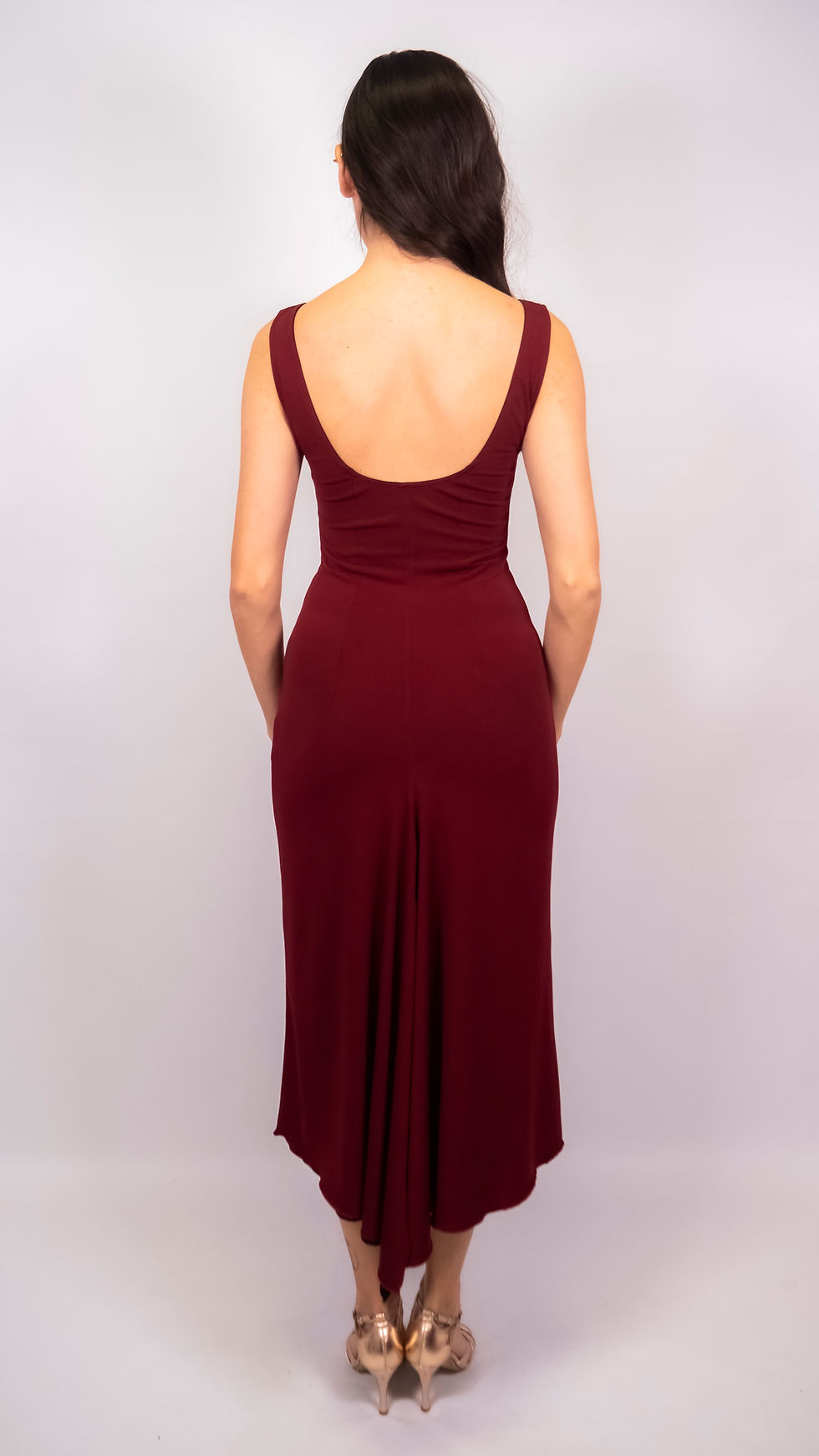 Thumbnail: Ashley - Maroon & Black Reversible Tango Dress With Tail