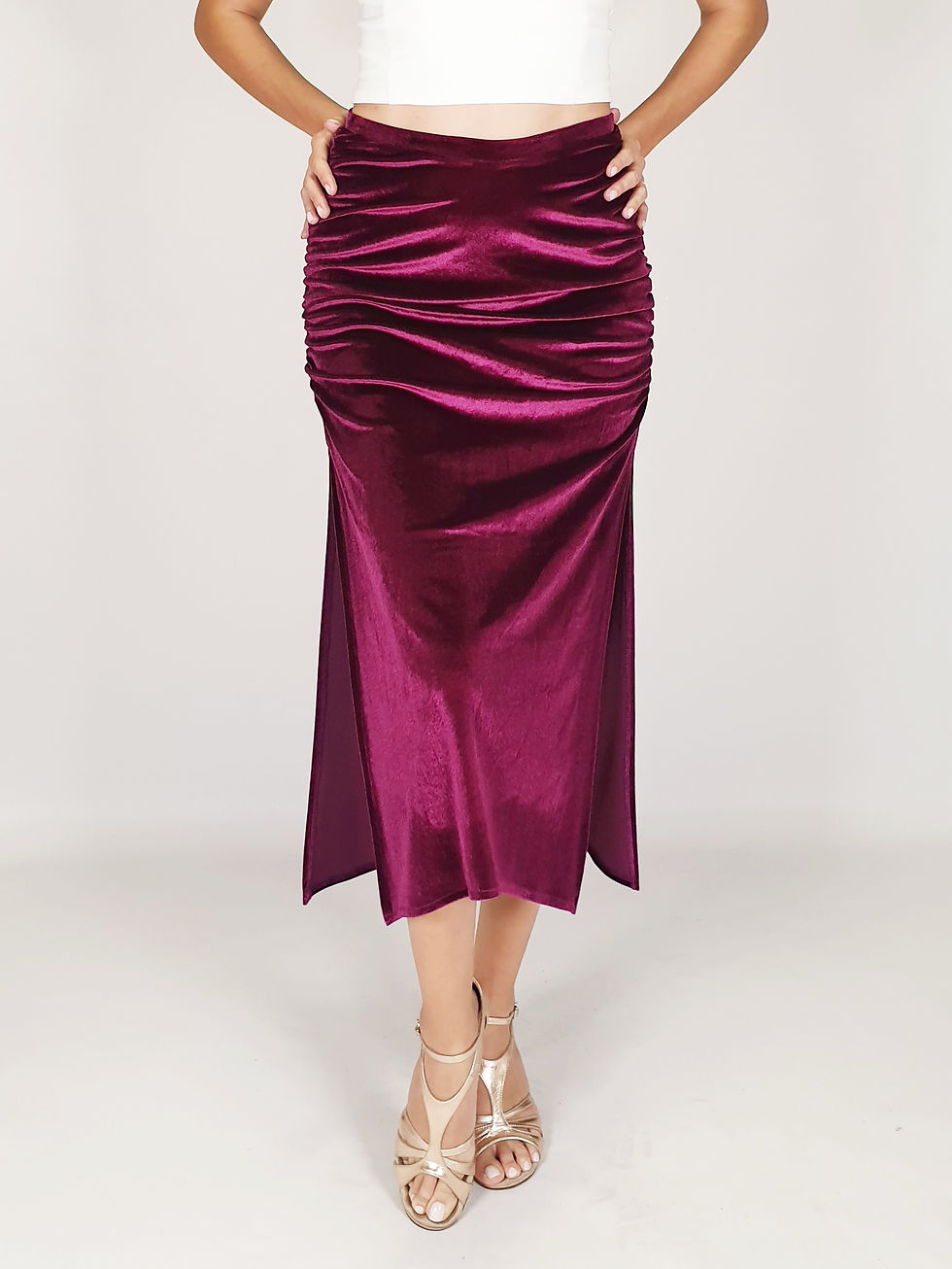 Thumbnail: Claire - Dark Fuchsia Velvet Tango Skirt