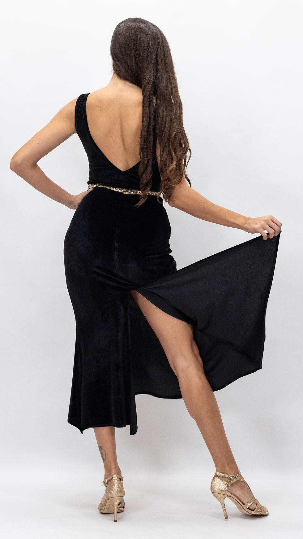 Thumbnail: Melina  Black Velvet  Godet  Tango Dress