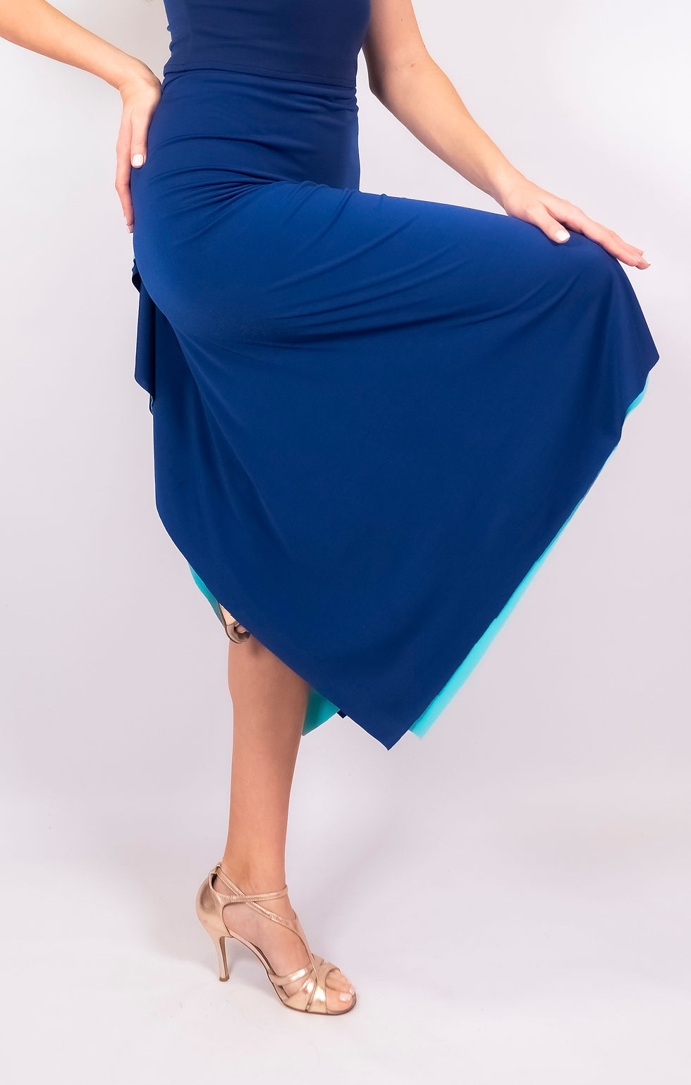 Thumbnail: Nyla Dark Blue & Turquoise Fish Tail Asymmetric Tango Skirt