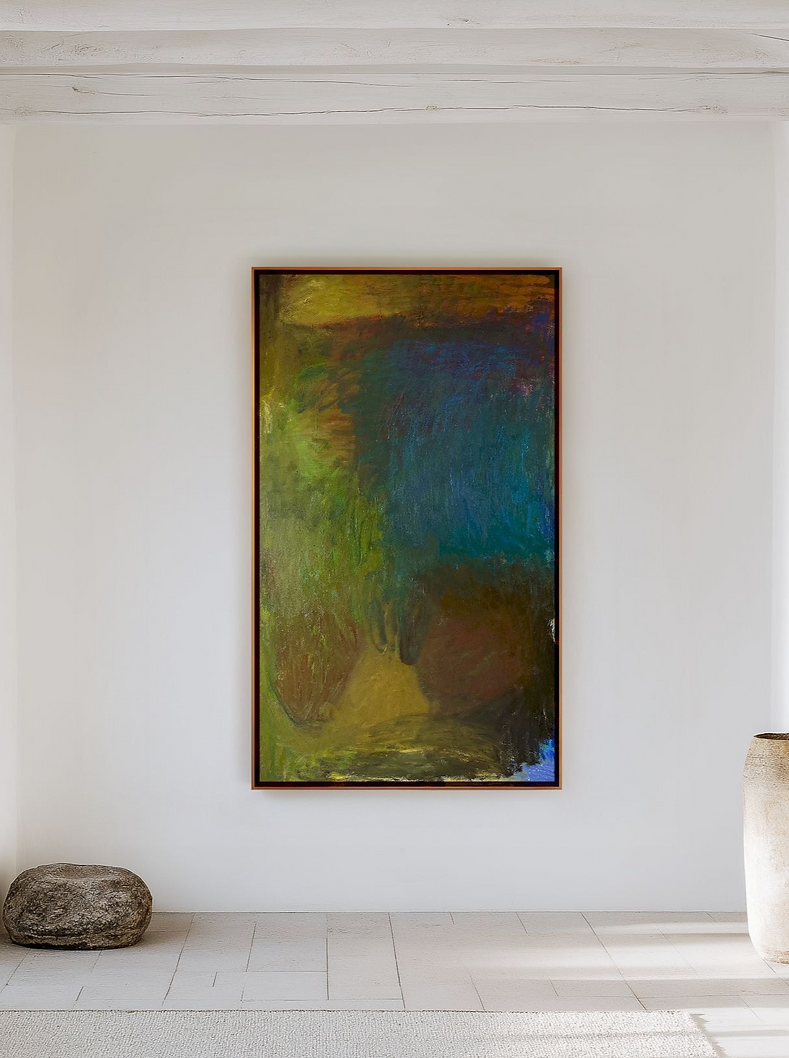 Abstract painting by Australian artist Alina Austin, layered earth tones and coastal forms