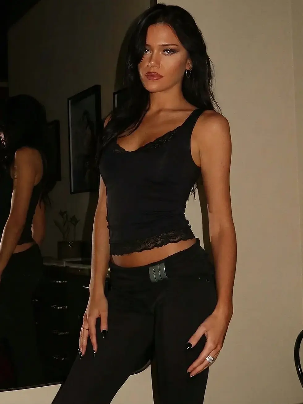 Thumbnail: Square Collar Backless Slim Lace Ruffles Tank Top