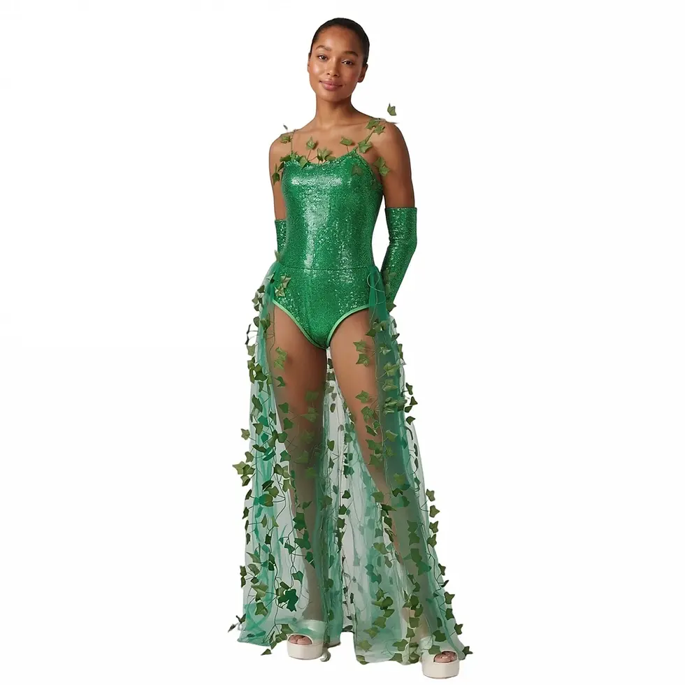 Thumbnail: Sequin Bodysuit With Ivy Leaf Tulle Train and Gloves Poison Ivy Cosplay Costume