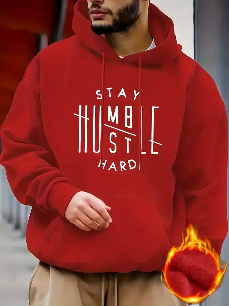 थंबनेल: Men's Inspirational Hoodie - "Stay Humble" Pattern Printed
