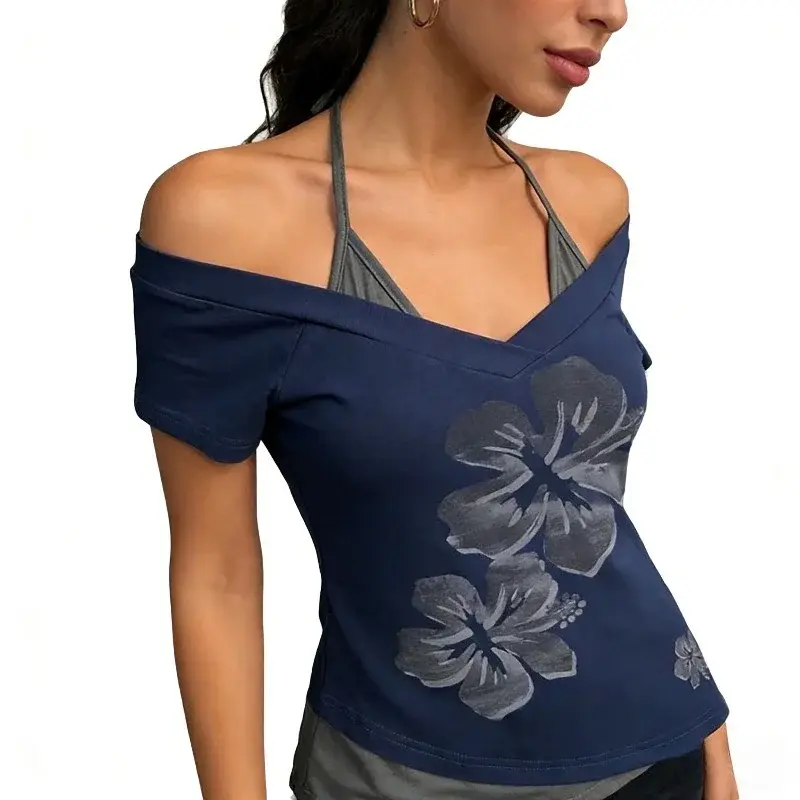 Thumbnail: Halter Neck Two T-Shirts Harajuku Summer Hottie Chic Top