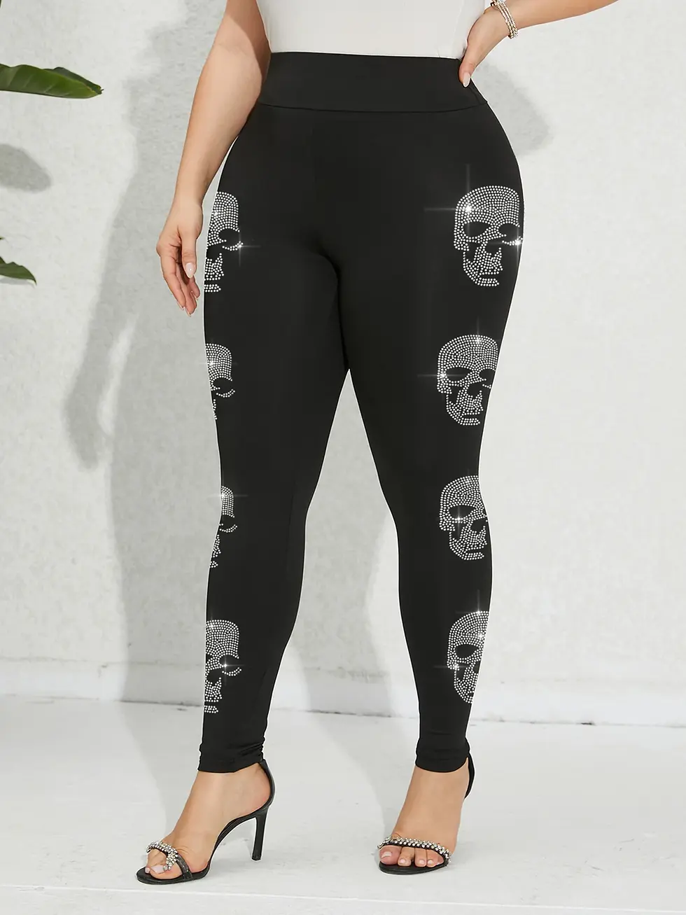Thumbnail: Plus Size Skeleton Pattern Rhinestone Leggings