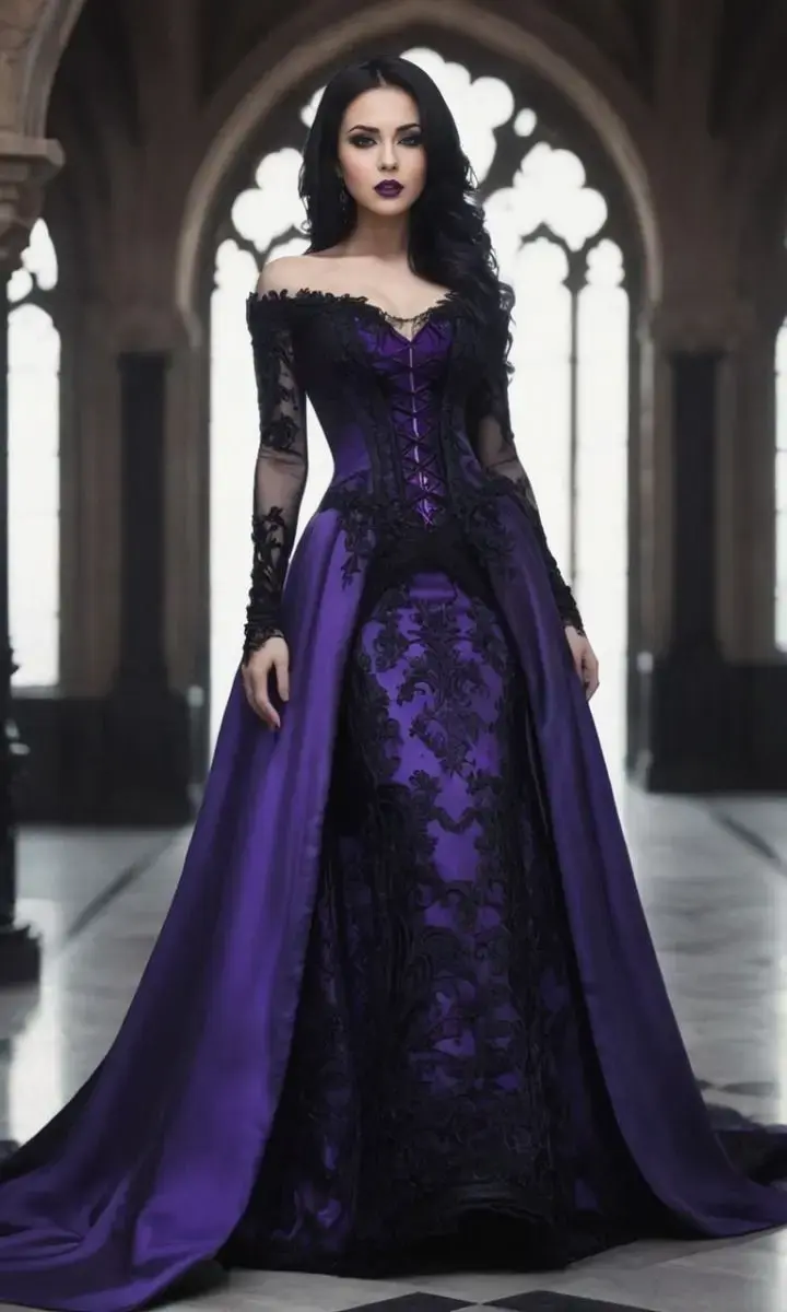 Vintage Victorian Purple and Black Gothic Prom Dress