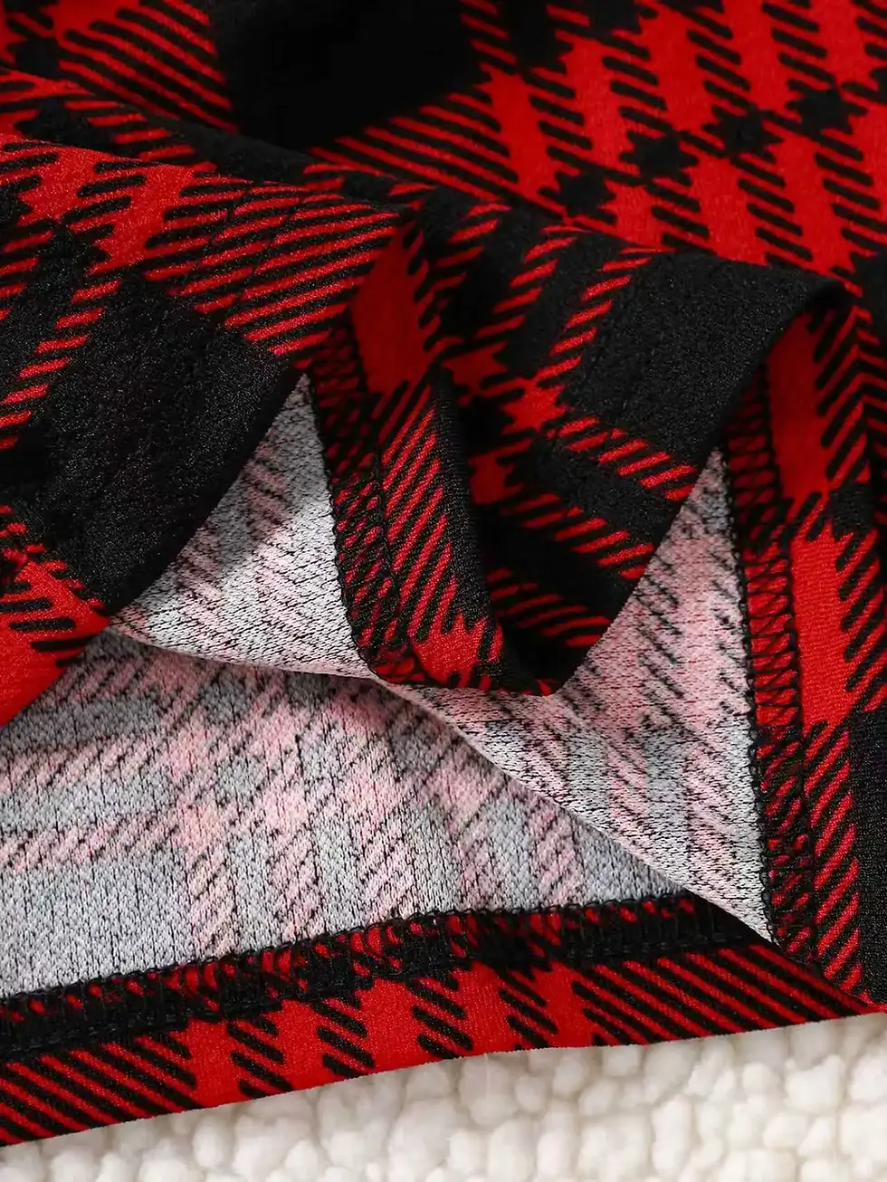 Thumbnail: Knitted Round Neck Ribbed Horn Sleeve Plaid Dress